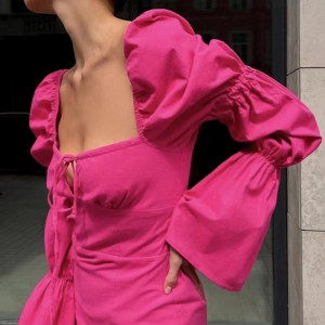 Robe à manches bouffantes enveloppe à cou de cou hanche sexy