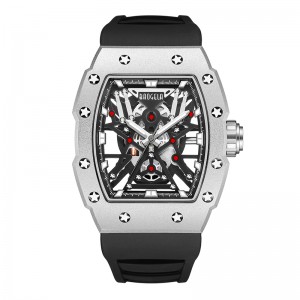 Baogela Top Brand Dominant Tonneau Mécanique style industriel Skeleton Lumineux Affiche Sports Sports Watchs Steel Silicone Watch 4147
