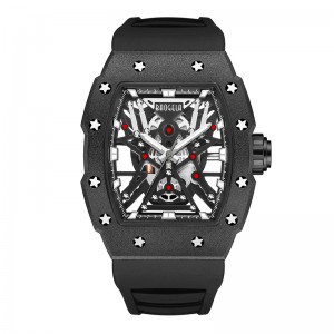 Baogela Top Brand Dominant Tonneau Mécanique style industriel Skeleton Lumineux Affiche Sports Sports Watchs Steel Silicone Watch 4147