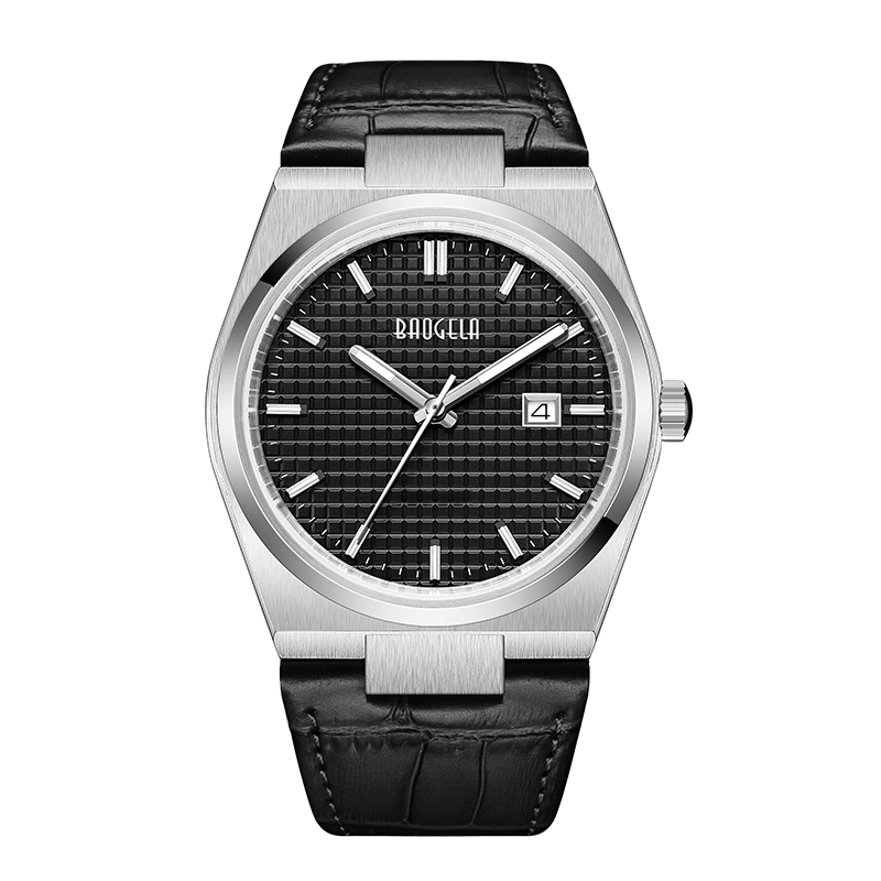 Baogela 40mm Men Hommes Montre des affaires Quartz sport décontracté en cuir authentique montre 50tm Horloge mâle imperméable Relogie Masculino 22802