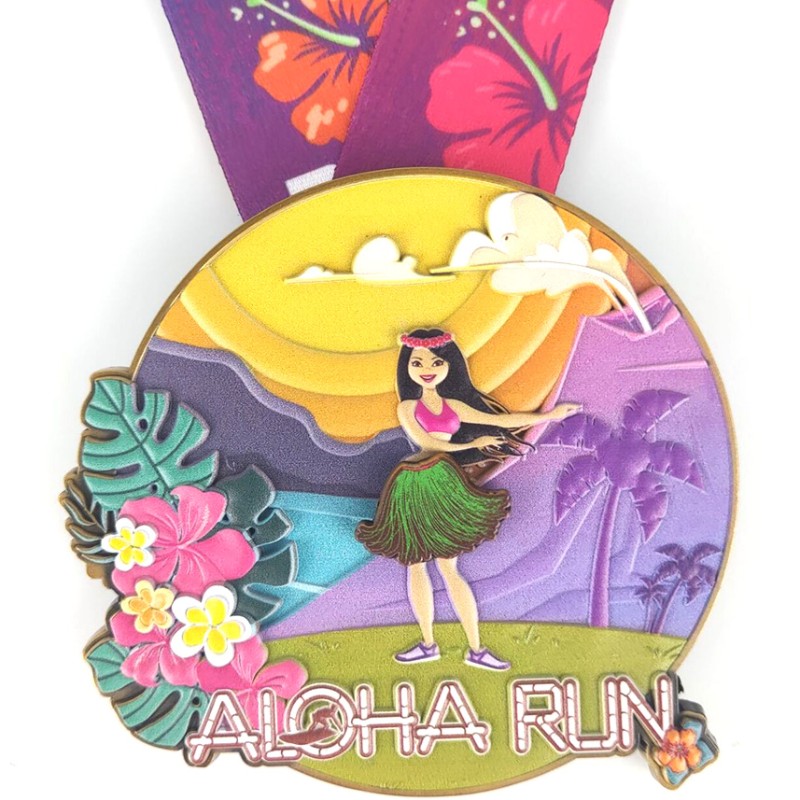 Médailles de course personnalisées Classic Aloha Run Médailles 3D Médailles de marathon imprimées Médailles de finition Fun Run Médailles