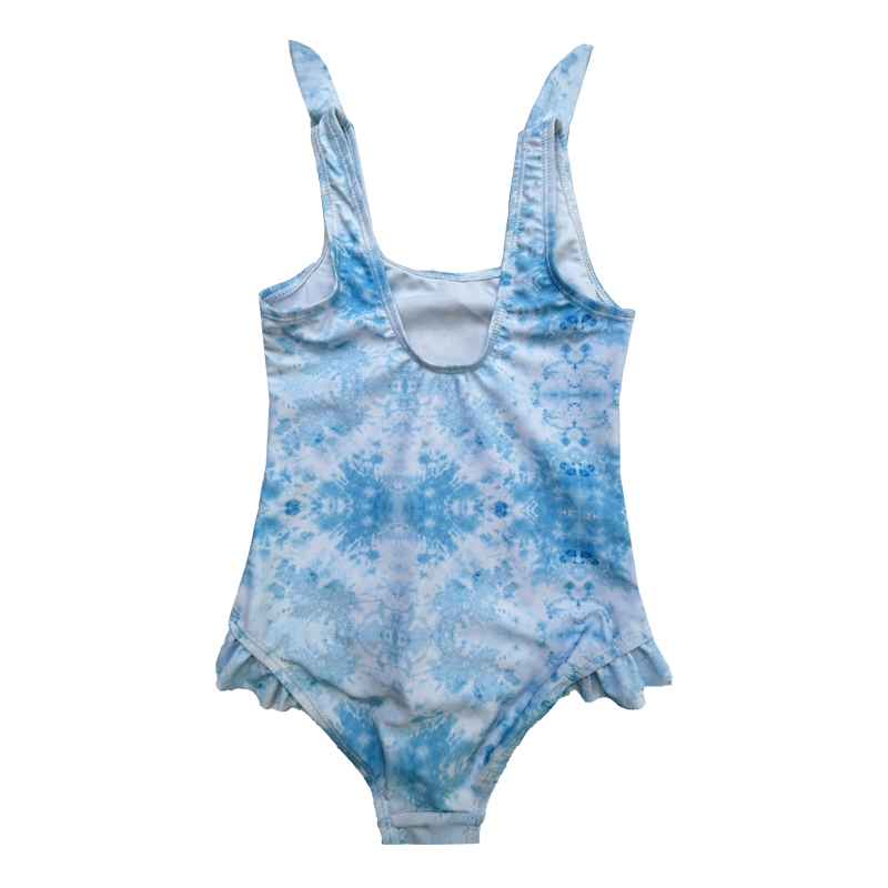 Blue Gradient Flounce Print Children Swimsuits