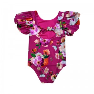 Lettre d\'impression florale à manches bouffantes de maillot de bain pour enfants
