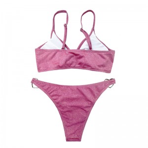 Bassons de maillots de couleur unie à deux pièces en anneau en métal