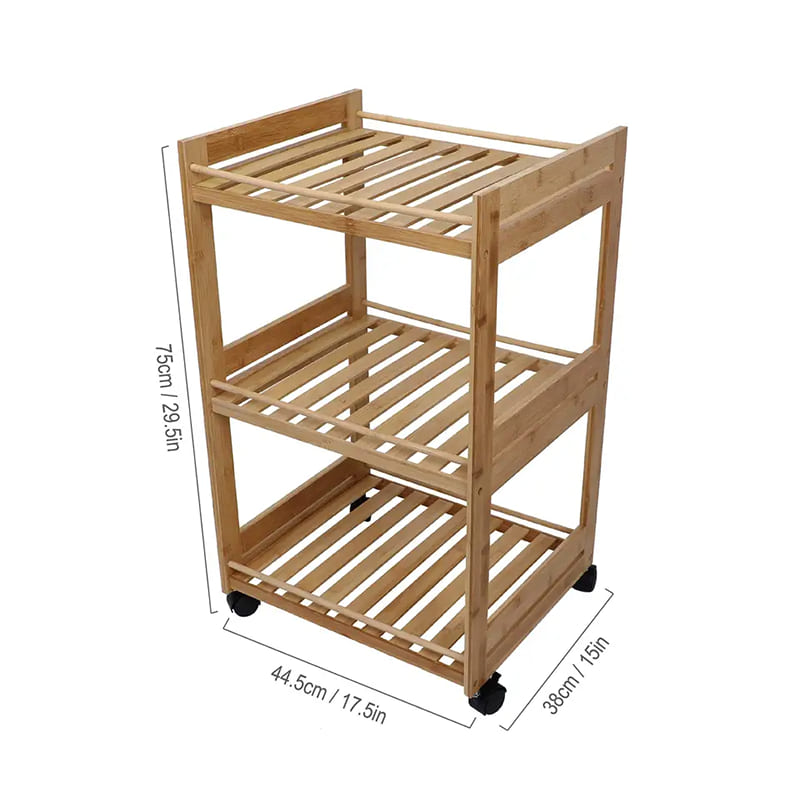 Véhicule multifonctionnel à trois couches Cadre de chariot portable en bambou