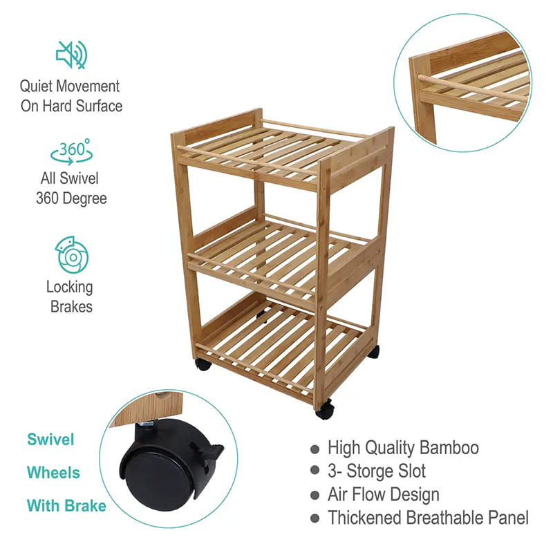 Véhicule multifonctionnel à trois couches Cadre de chariot portable en bambou