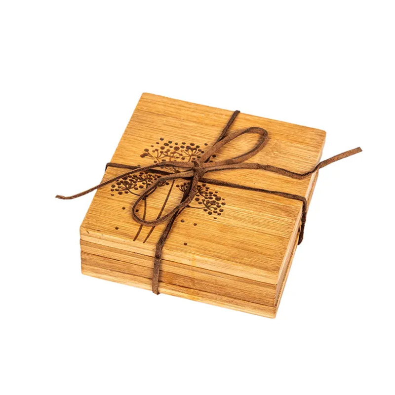 Eco Friendly Bamboo Hand Craft Non Slip Beer Coaster 4 Set