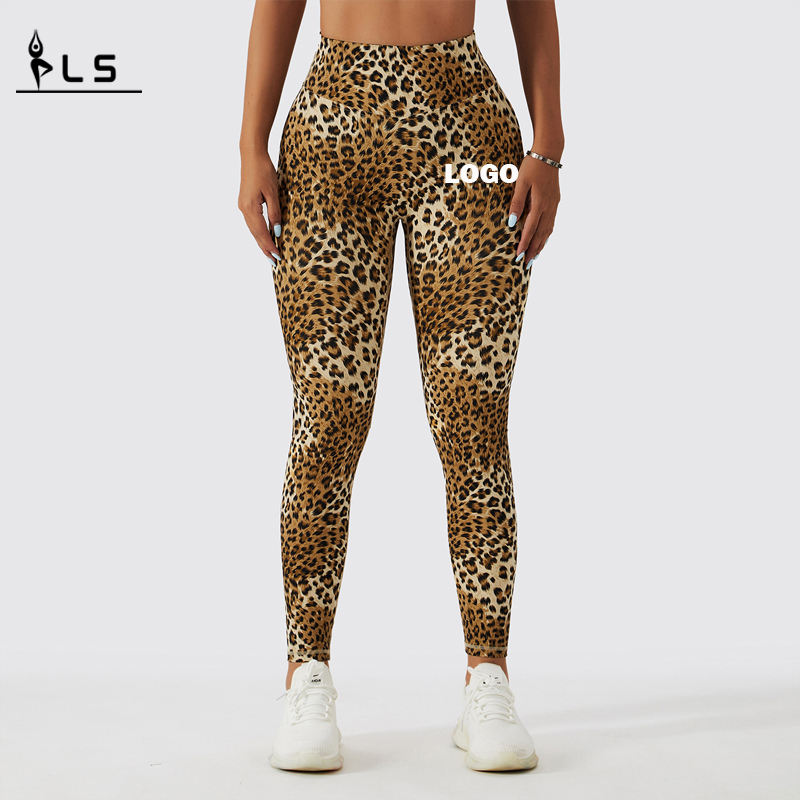 SC10112 Primpard léopard à imprimé haute taille Leggy Femme Scrunch Bum Bum Legga Pantalons de yoga