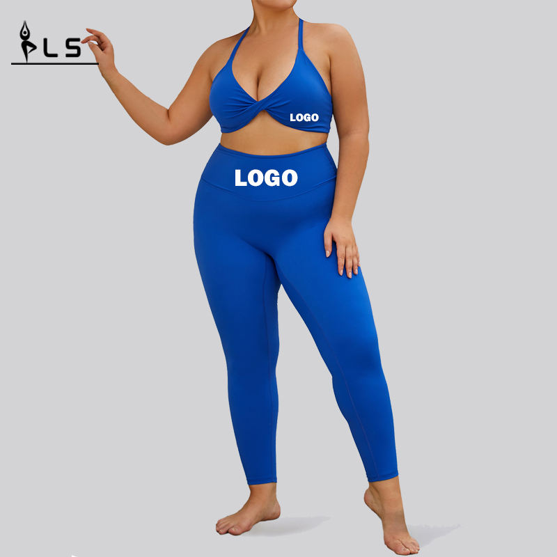 SC1068 Big Size Set Yoga Conjunto Plus Size Solid Yoga Pantals Stretch Legging Sport Set Yoga Suit