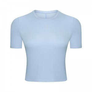 SC10267 Yoga Crop Top Top Top Top Top Top Tirmne T-shirt à col rond