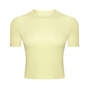 SC10267 Yoga Crop Top Top Top Top Top Top Tirmne T-shirt à col rond