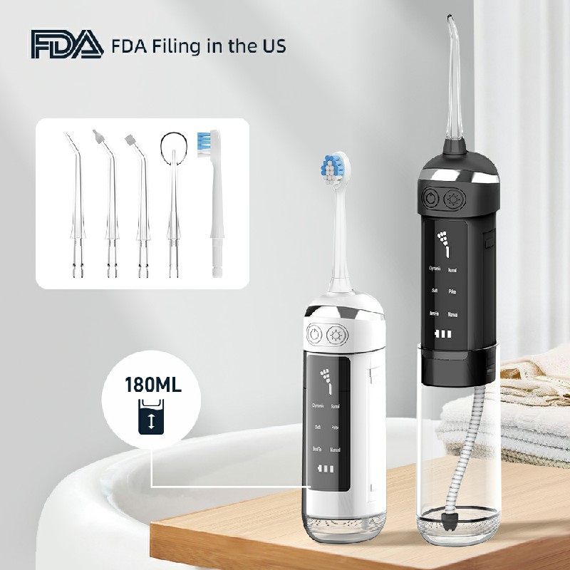 Irrigateur oral portable dentaire à eau dentaire Flusser IPX7 imperméable rechargeable 6 modes Nettoyer de dents 180 ml Jet d'eau dentaire