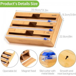 Dispensateur de 3 po avec un coupeur, une pellicule plastique, un papier d\'aluminium et un distributeur de papier ciré pour le tiroir de cuisine, un porte-organisateur en bambou, compatible avec 12 \\\\ \\\