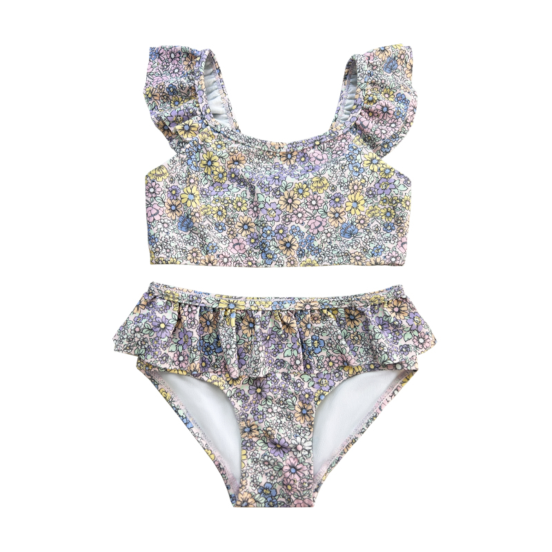 Swimsuit des enfants floraux à deux pièces à volants