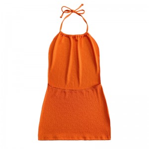 Robe de sangle de lacets en tissu à volants orange