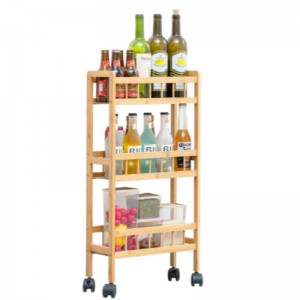 Bambou 3-Chariot de rangement de cuisine à plusieursniveaux, étagère de garde-manger coulissante mince, support organisateur