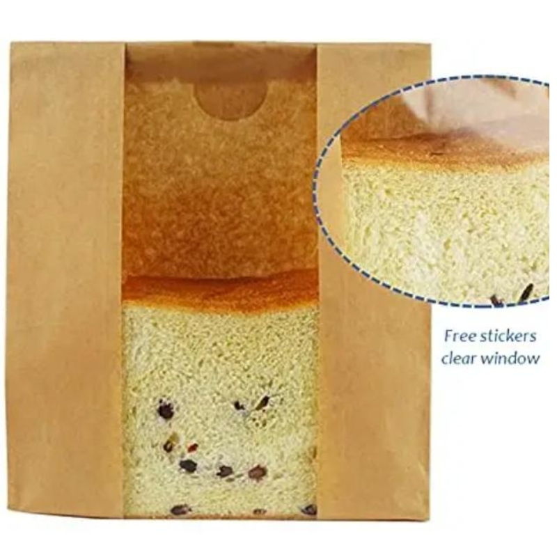 Sac à pain en papier kraft personnalisé avec scellé de fenêtre Autocollant Emballage Bagure de pain Aliments Rangement d'emballage