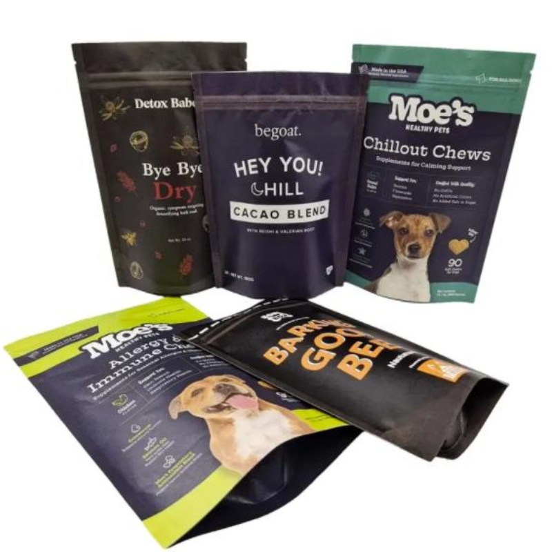 Conception de conception personnalisée pochette à fermeture éclair sacs en plastique Logo Snack pour animaux de compagnie Sac de gâterie pour chiens