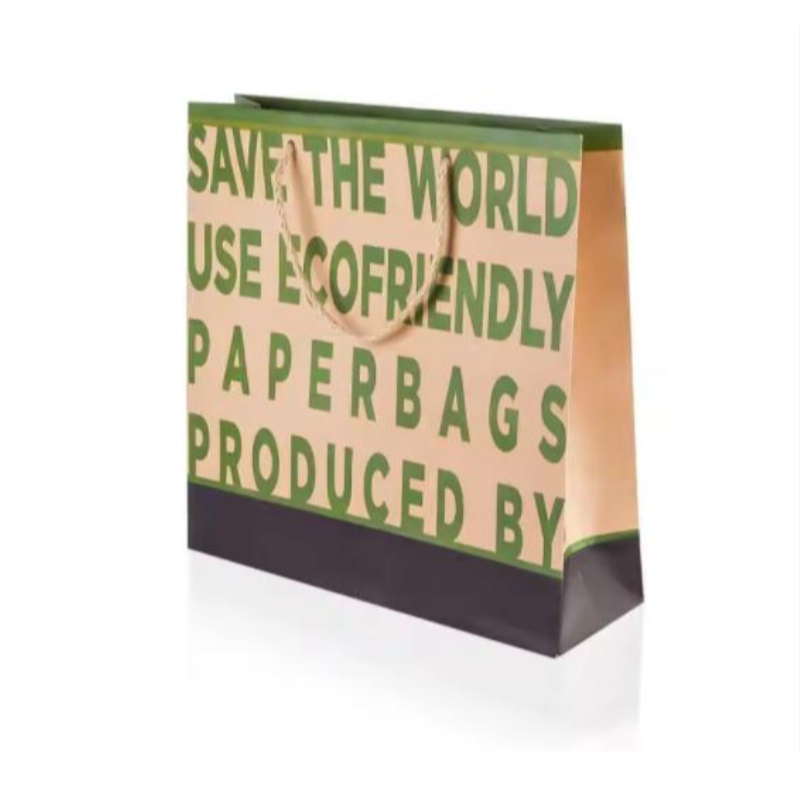 Biodégradable Reusable Custom Design Logo imprimé Brown Kraft Craft Boutique Paper Sacs avec poignée de ruban