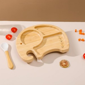 Bol et cuillère à assiette d\'éléphant en bambou pour bébé pour enfants enfants, assiette d\'aspiration