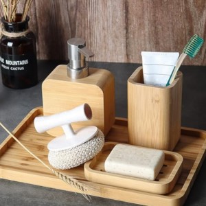 Lavabo bambou fait à la main&ensembles d\'accessoires de salle de bain set rétro,naturel, porte-plat de savon pour douche, distributeur de savon de lotion, tasse de rince-bouche, tasse de rinçage, plateau d\'organisateur pour hôtel, ...