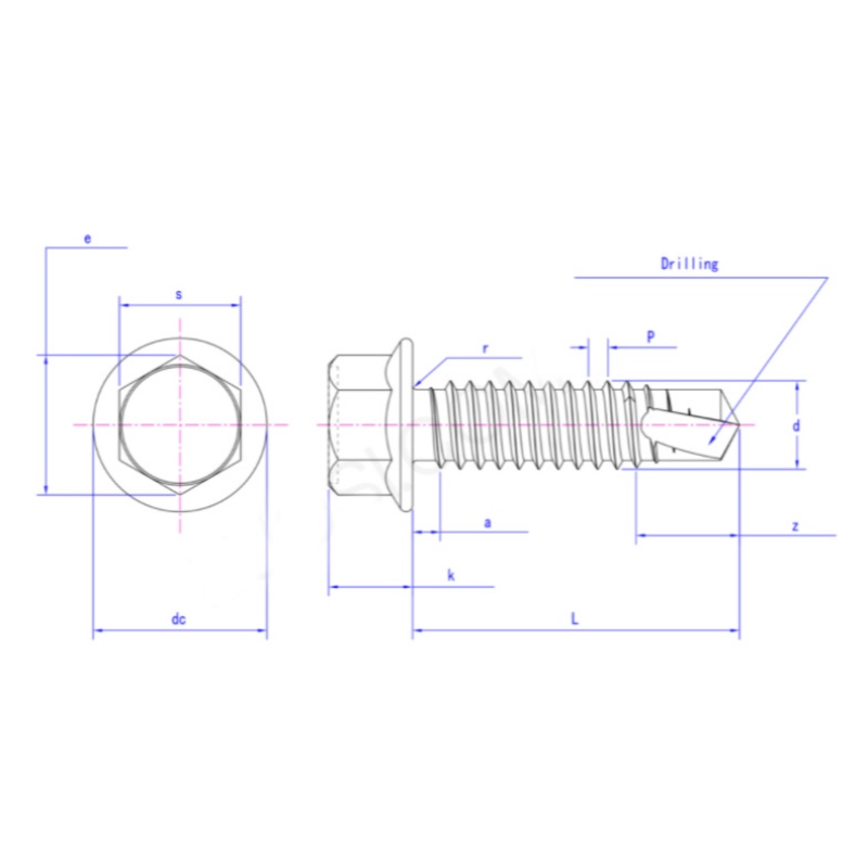 Bride hexagonale en acier inoxydable-vis taraudeuses