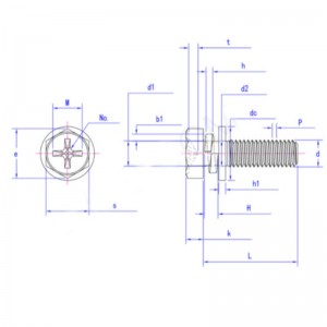 Boulon à tête hexagonale à empreinte cruciforme avec empreinte et rondelle élastique