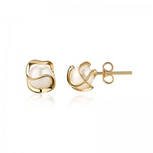 Boucles d\'oreilles à tige en perles en cage plaquées or 18 carats Hongde, 4 mm