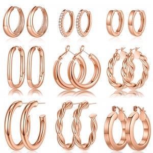 Hongde Boucles d\'oreilles créoles épaisses plaquées or véritable 14 carats pour femme