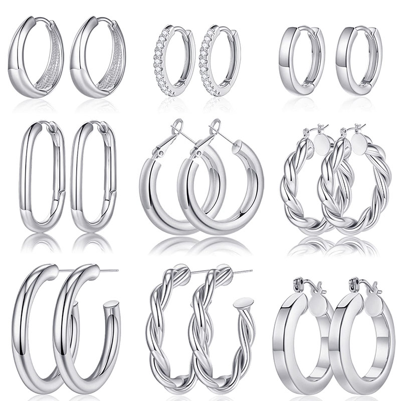 Hongde Boucles d'oreilles créoles épaisses plaquées or véritable 14 carats pour femme