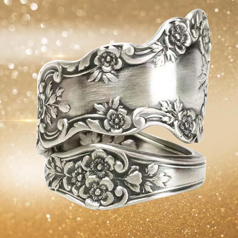 Hongde Bague réglable en argent sterling 925 avec cuillère oxydée \