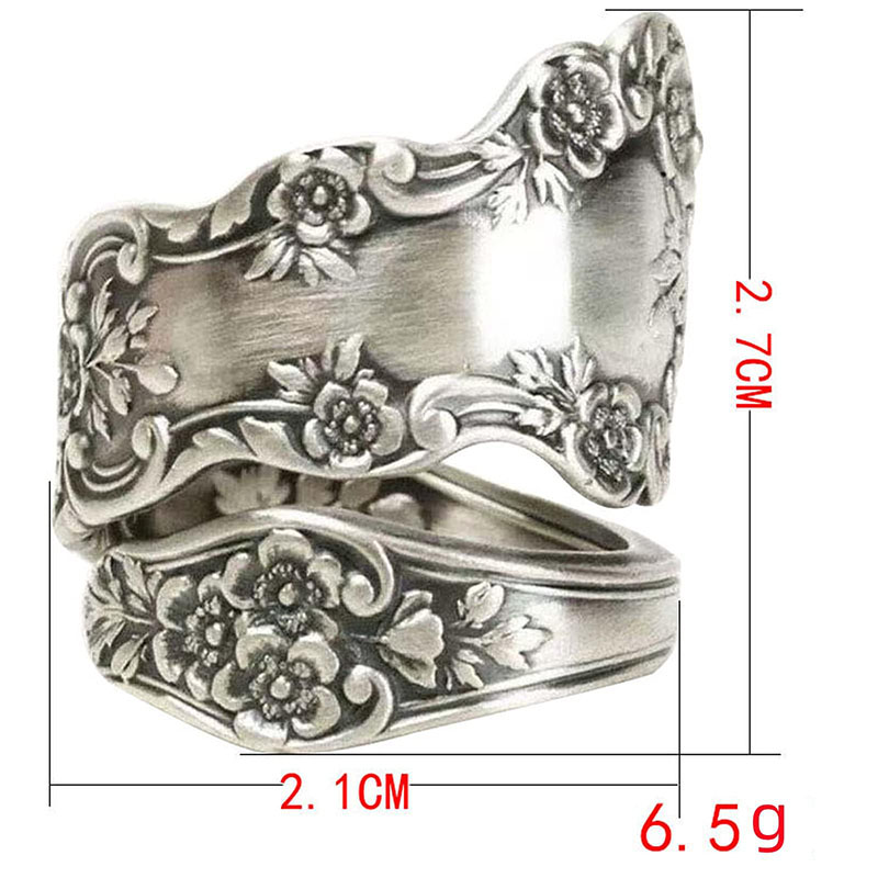 Hongde Bague réglable en argent sterling 925 avec cuillère oxydée \