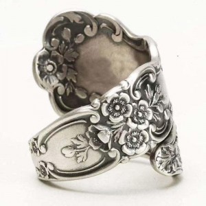 Hongde Bague réglable en argent sterling 925 avec cuillère oxydée \\\