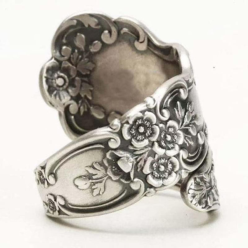 Hongde Bague réglable en argent sterling 925 avec cuillère oxydée \