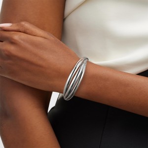 Hongde Classique simple multi-couche d\'argent-bracelet ouvert plaqué or