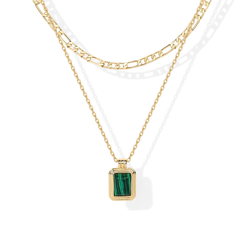 Collier superposé Hongde Golden Harmony 1-----Colliers superposés plaqués or 14 carats pour femmes, pendentif en pierres précieuses, chaîne Figaro, cornaline, aventurine verte, collier superposé en malachite