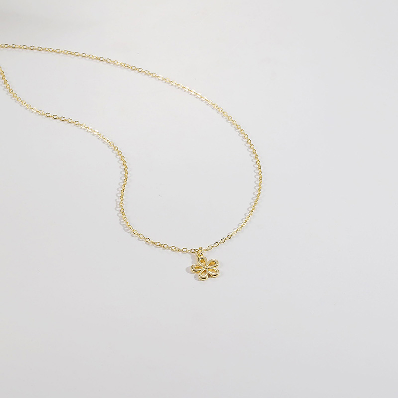 Collier Hongde Golden Bloom 2-------Collier plaqué or 14 carats pour femme - Fleur délicate, feuille, perle, arbre, abeille, soleil, barre, infini, étoile, flèche, larme, colliers pendentif papillon, bijoux simples