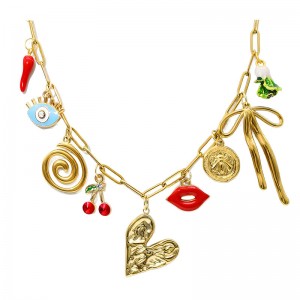 Hongde Collier chaîne en or trombone 18 carats fait à la main bricolage soleil lune étoile pendentif collier à breloques océan occidental bord de mer plage collier à breloques en or pour les femmes