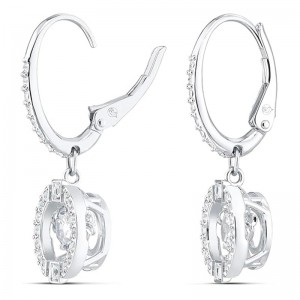 Crystal Dance Boucles d\'oreilles créoles en argent SWAROVSKI Collection de bijoux avec collier et boucles d\'oreilles scintillantes, finition rhodium, cristaux bleus, cristaux transparents