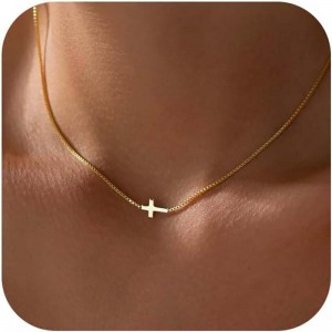 Collier croix pour femme plaqué or véritable 14 carats avec petit pendentif croix délicat ras du cou simple tendance mignon chaîne à breloques croix bijoux de foi cadeau minimaliste religieux