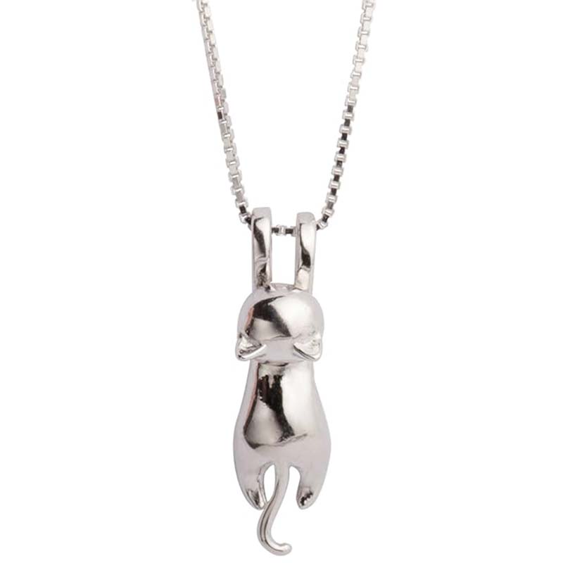 Collier à breloques en forme de chat en argent sterling S.Leaf pour femme - Bijoux en forme de chat pour femme - Accessoires pour femme - Cadeaux sur le thème des amants de maman - Chaton en argent mignon - Cadeaux d'anniversaire pour femme