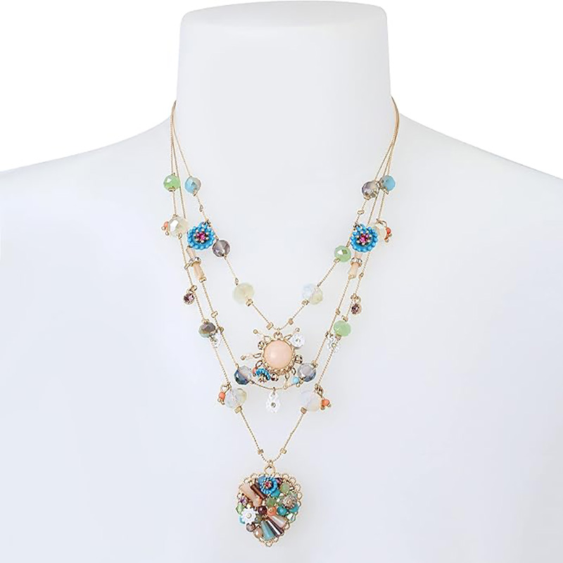 Boho Bloom Multi-Collier pendentif coeur superposé