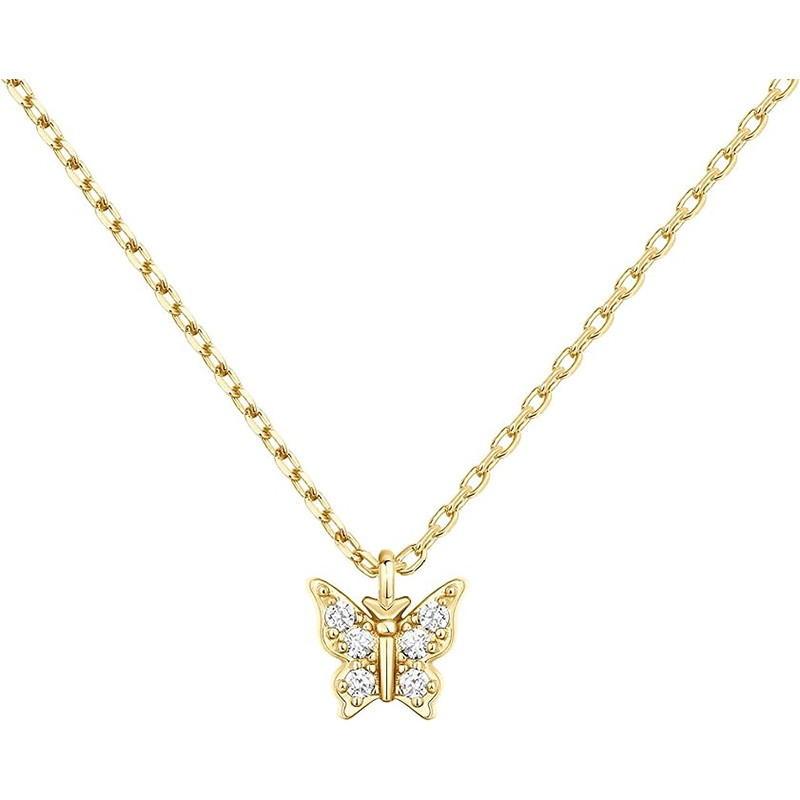 Collier avec pendentif en zircone cubique plaqué or 14 carats pour femme avec pendentif papillon et chaîne superposée