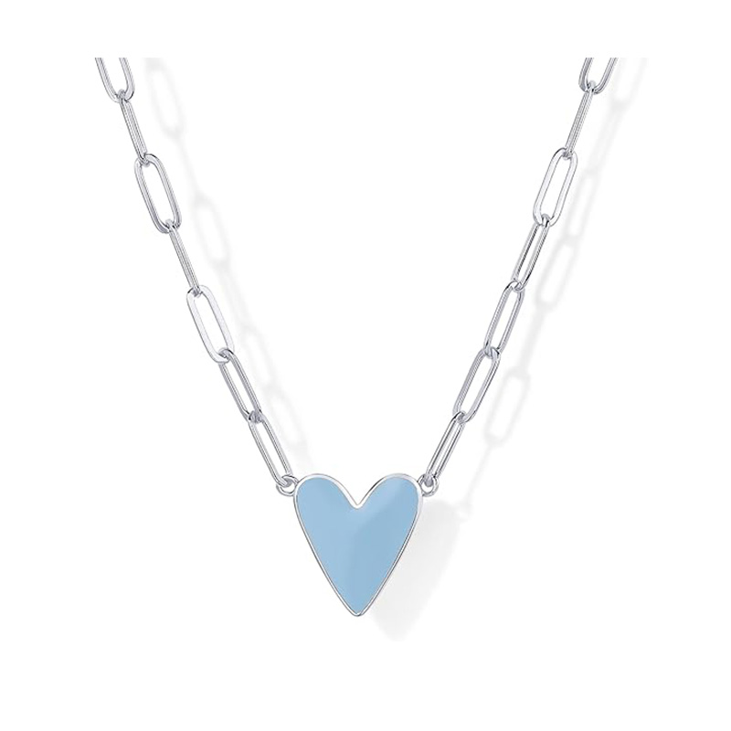 Collier pendentif en émail coeur plaqué or 14 carats pour femmes amour chaîne de trombone colliers bleu rose violet blanc pendentifs coeur en émail