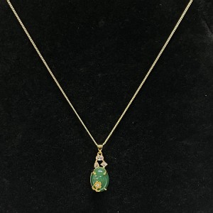 Collier de pendentif ovale de jade vert opulent avec accents de zircon blanc, or-Plate-forme, femmes élégantes\\bijoux