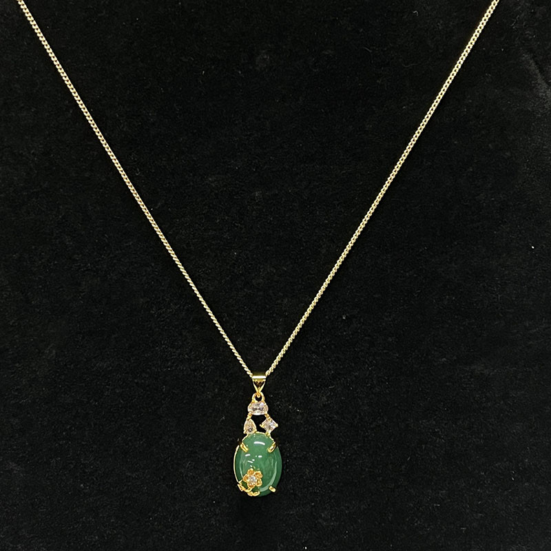 Collier de pendentif ovale de jade vert opulent avec accents de zircon blanc, or-Plate-forme, femmes élégantes\bijoux