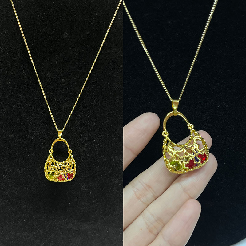 Collier pendentif de sac à main de luxe pour femmes - 18 000-Cuivre plaqué avec conception en filigrane complexe & Accents émail - bijoux de mode élégants pour cadeaux & Occasions spéciales