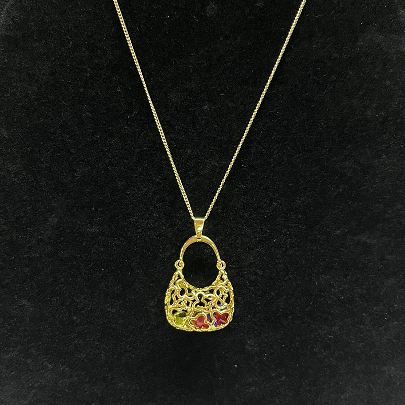 Collier pendentif de sac à main de luxe pour femmes - 18 000-Cuivre plaqué avec conception en filigrane complexe & Accents émail - bijoux de mode élégants pour cadeaux & Occasions spéciales