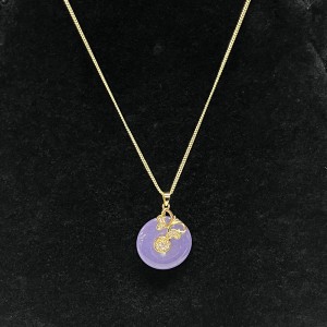 Lavande Serenity Jade et Gold Cherry Blossom Pendant Collier avec zircone cubique