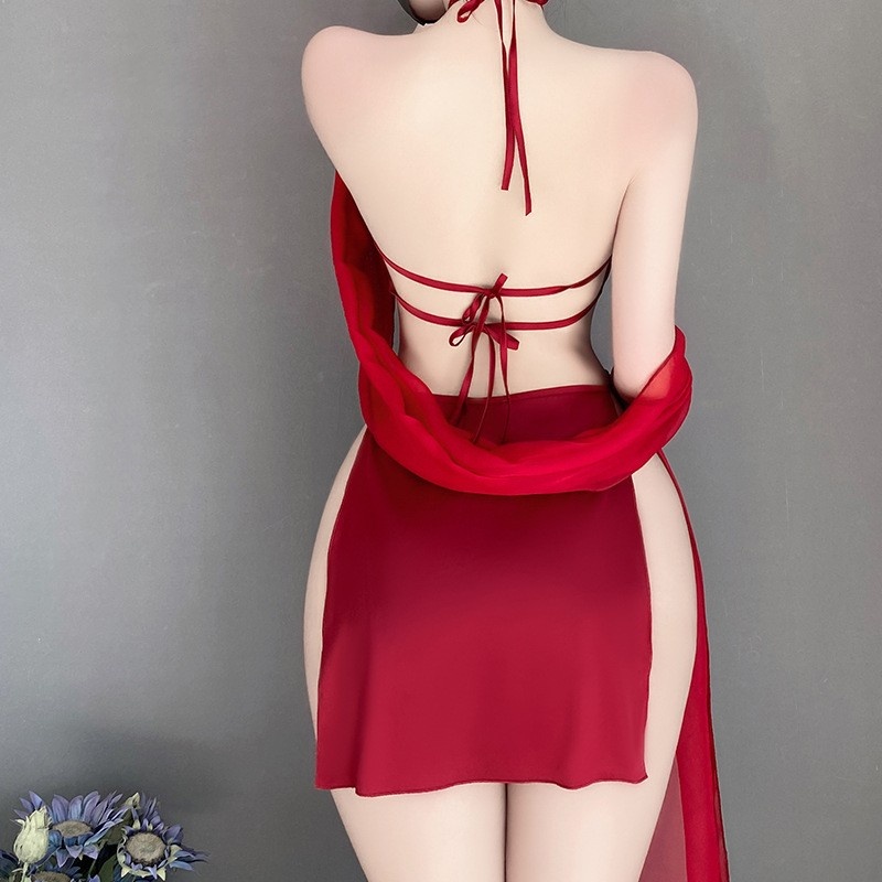 Rétro - style lingerie sexy pour femmes: licou - cou avec cravate - Détails en hausse, broderie délicate, pure - encore - style séduisant, creux - conception hors et dos, dans un uniforme - look inspiré 4291price:$169.99